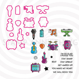 We Will Rock You Stamp and Outline Die Bundle